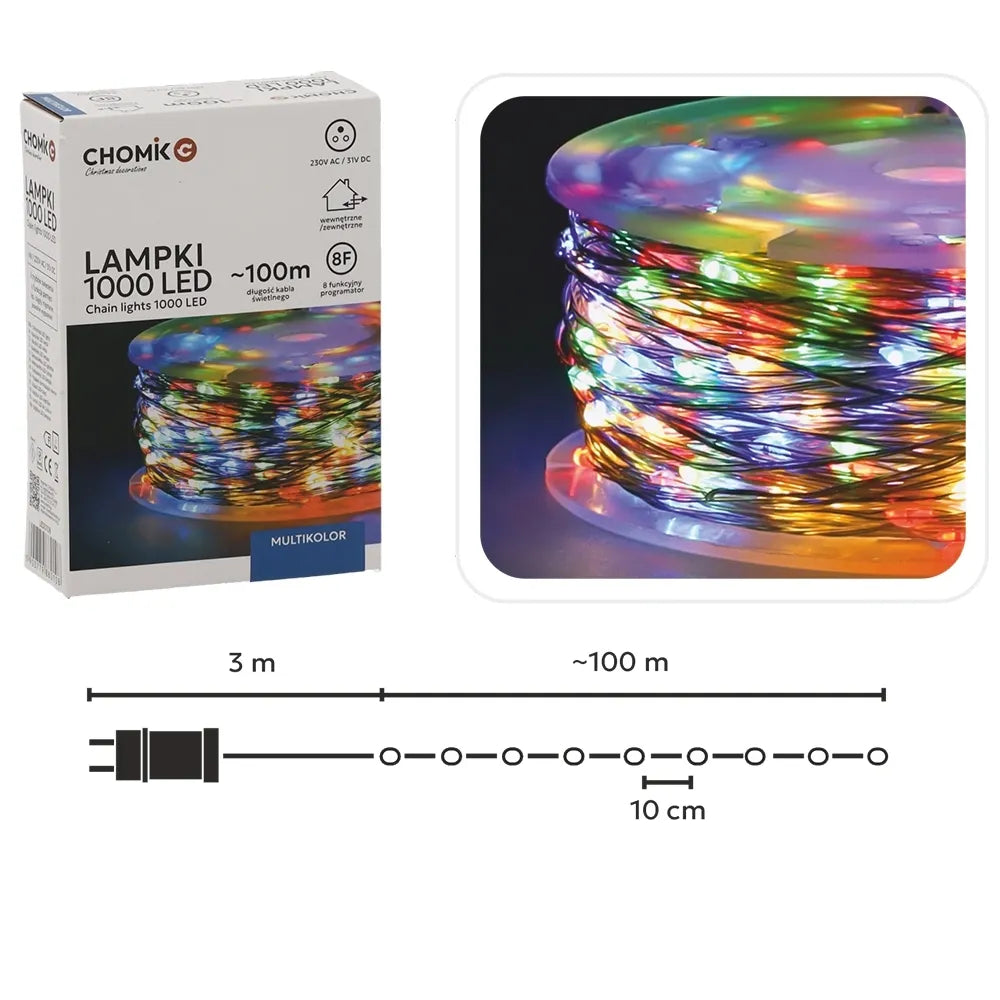 LED girlianda 1000 LED, 100 m, multikolor