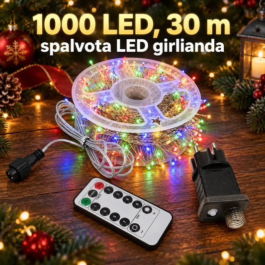 1000 LED, 30 m spalvota LED girlianda