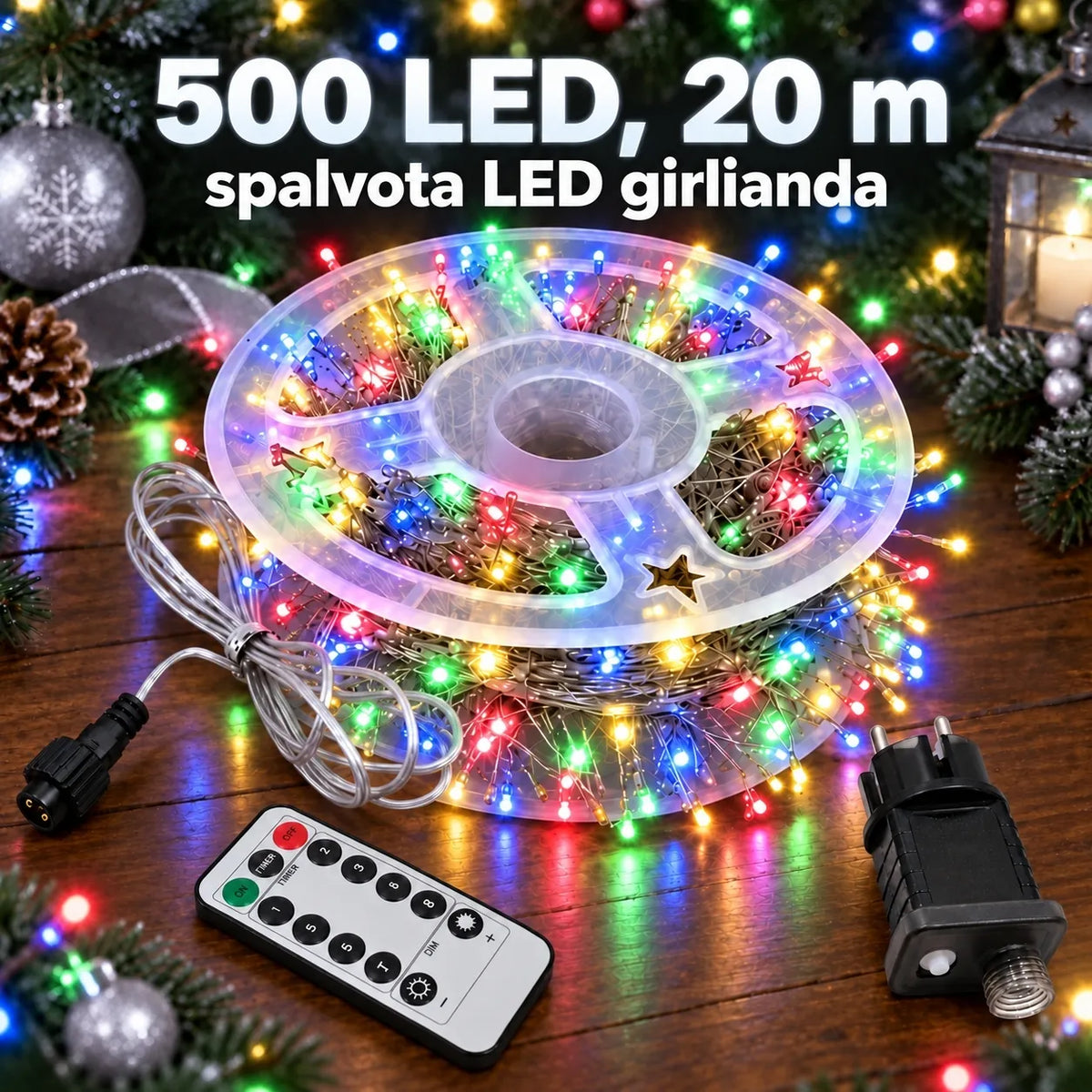 500 LED, 20 m spalvota LED girlianda
