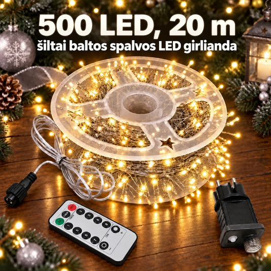 500 LED, 20 m spalvota LED girlianda
