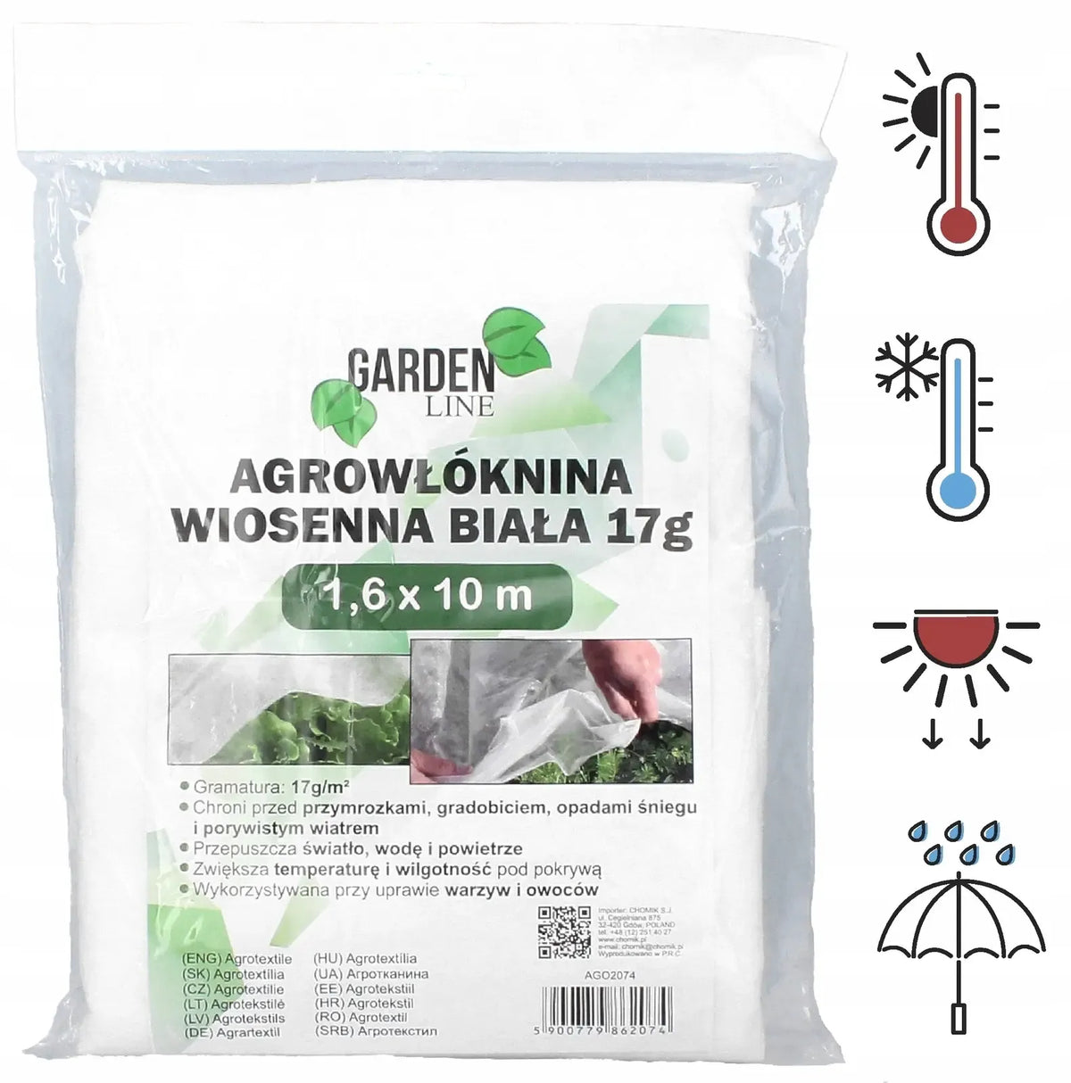 Agroplėvelė 1,6 x 10 m pavasarinė balta 17 g/m²