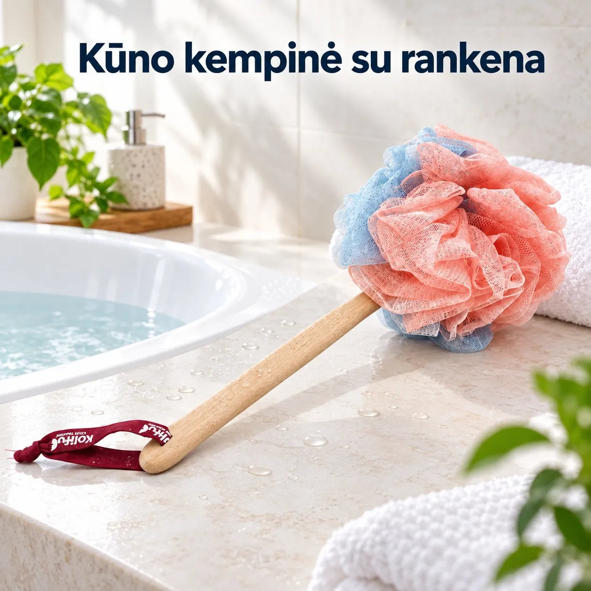 Aukštos kokybės dušo kempinė su ilga rankena