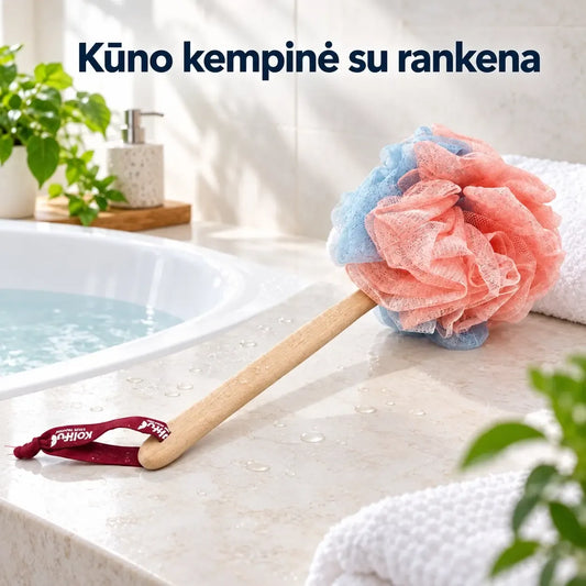Aukštos kokybės dušo kempinė su ilga rankena