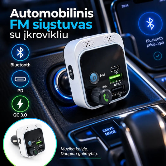 Automobilinis Bluetooth FM siųstuvas su įkrovikliu TR2477A moduliatorius