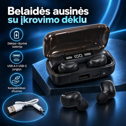Belaidės Bluetooth ausinės su įkrovimo dėklu TR2474A