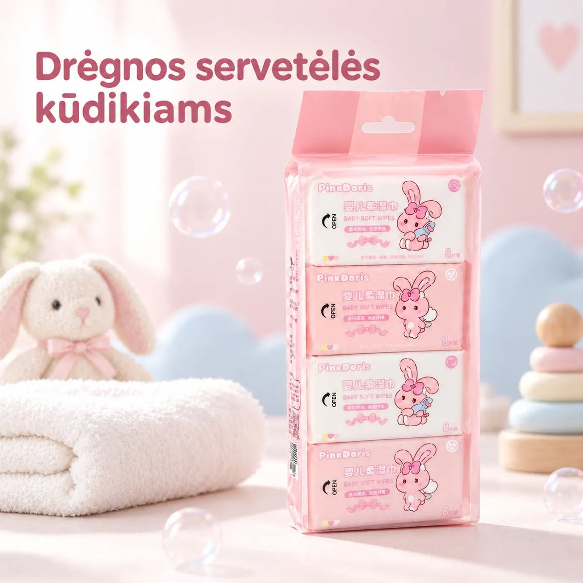 Drėgnų servetėlių rinkinys, 8 pakeliai