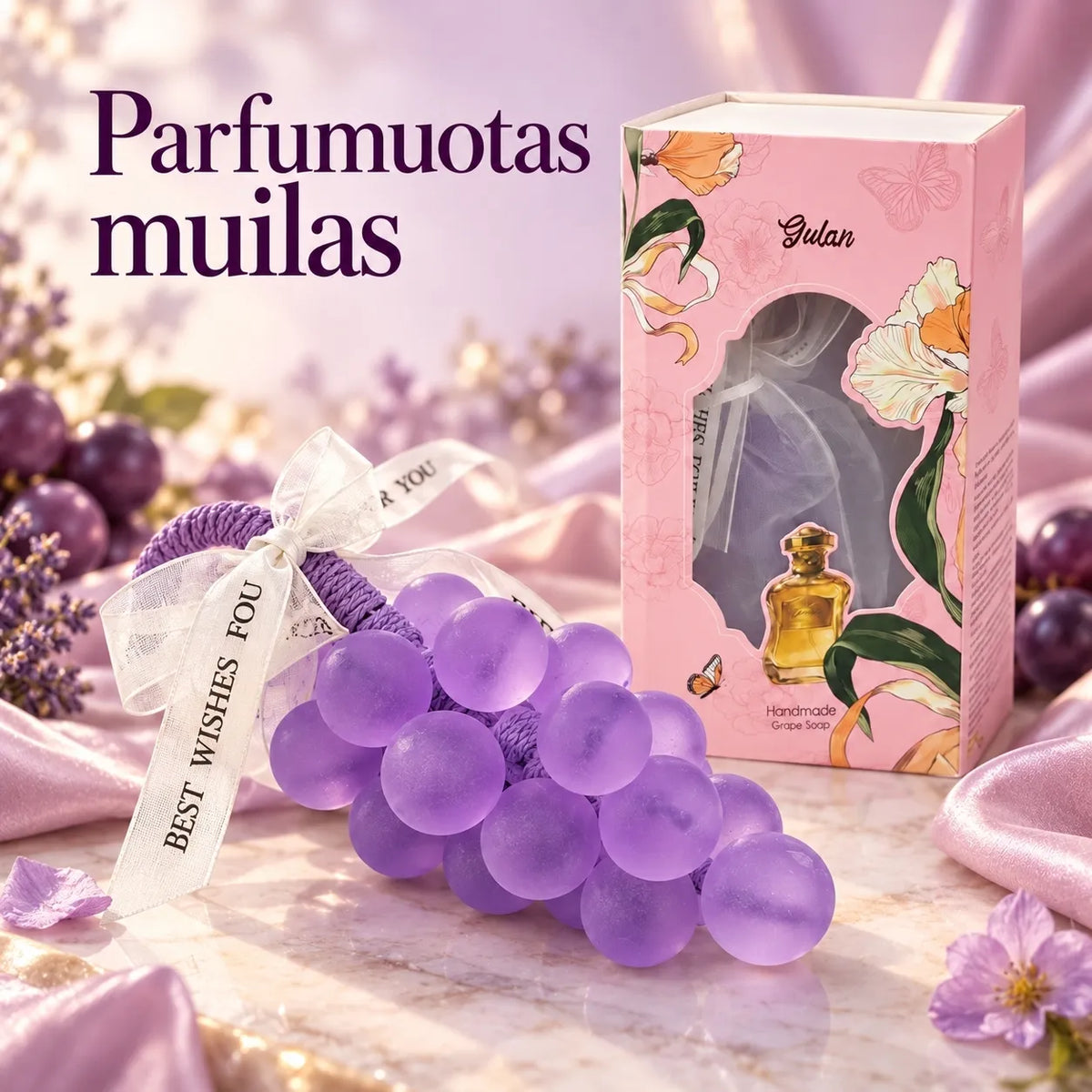 Kvapnus violetinės vynuogių kekės formos muilas su virvele TR2267C