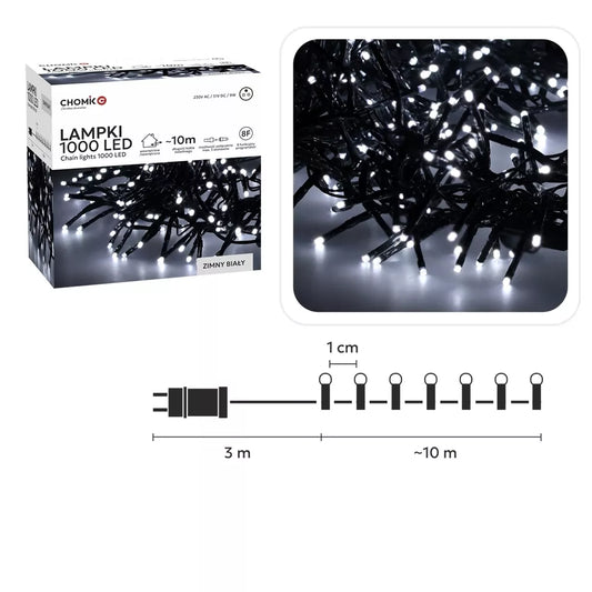 LED girlianda 1000 LED, 10 m, šaltai balta