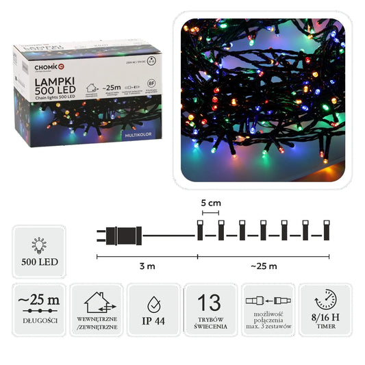 LED girlianda, 500 LED, 28 m, spalvota