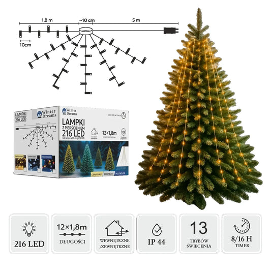 LED girlianda su žiedu, 12 × 1,8 m, 216 LED, šiltai balta