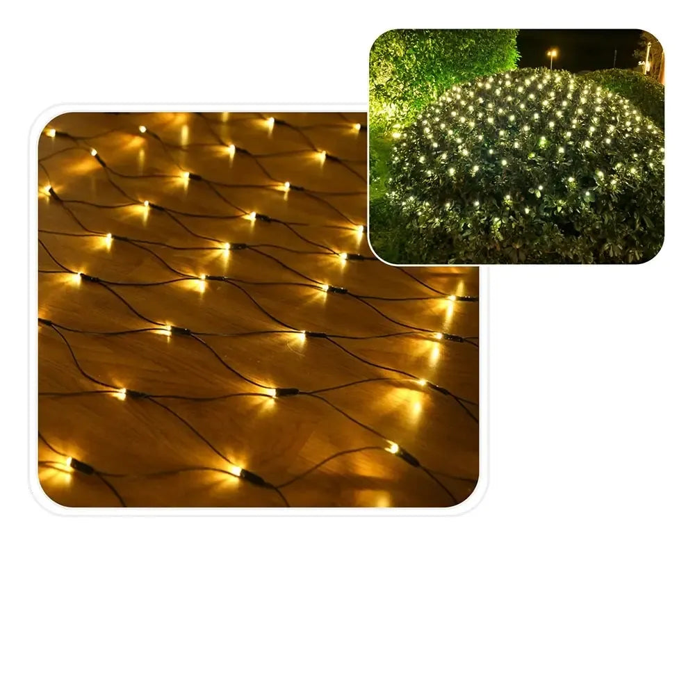 LED švieselių užuolaida–tinklas 320 LED, 3x2 m, šiltai balta