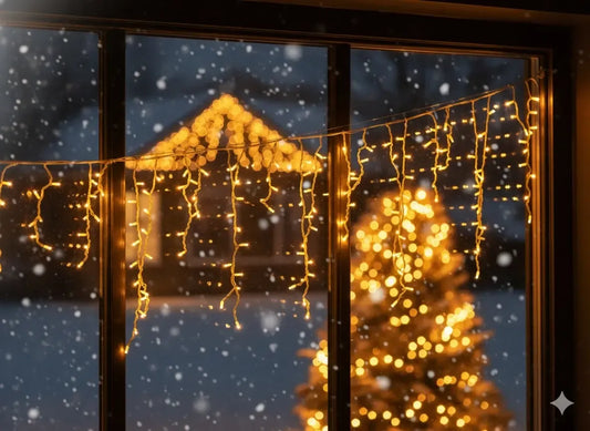 LED varveklių užuolaida, 500 LED, 20 m, šiltai balta