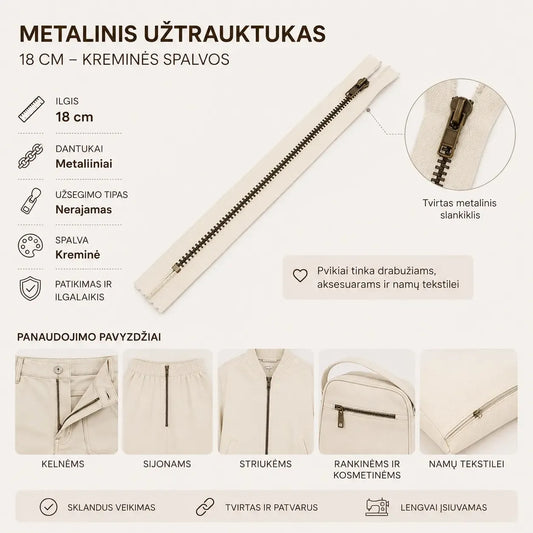 Metalinis užtrauktukas 18 cm – baltos spalvos