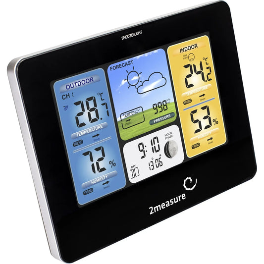 Meteorologinė stotis RCC – Elektroninė, bevielė, jutiklinė, juoda