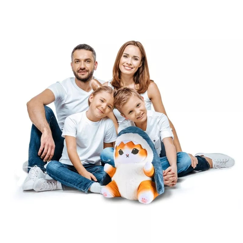 Minkšta pliušinė pagalvėlė – katinas rykliuko kostiume