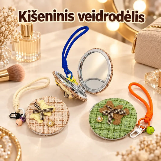 Pakabinamas kišeninis veidrodėlis su pliušiniu meškiuku