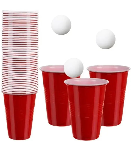 Puodelių ir kamuoliukų rinkinys žaidimams (beer pong)