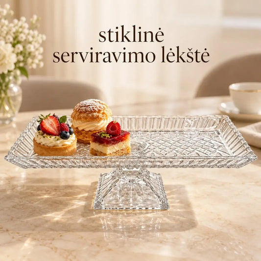 Stačiakampė stiklinė serviravimo lėkštė