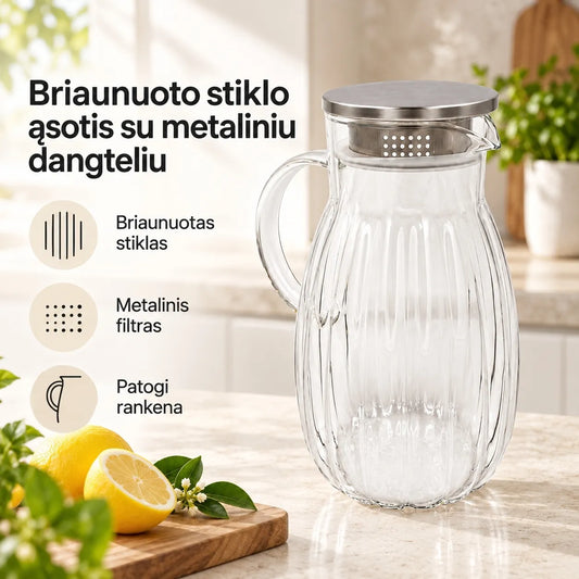 Stiklinis ąsotis su metaliniu dangteliu 1800 ml