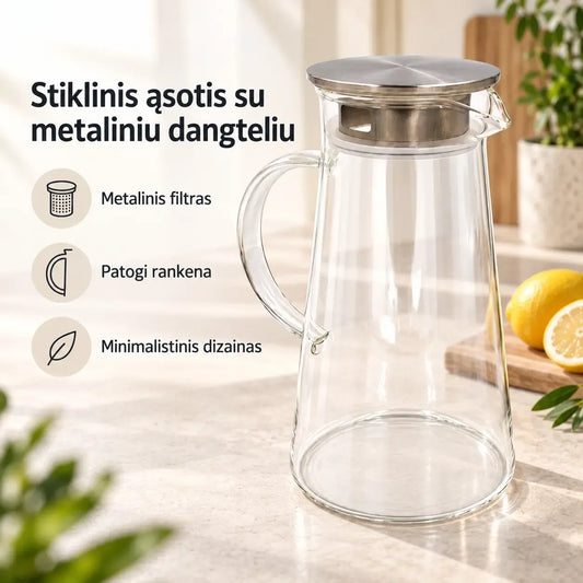 Stiklinis ąsotis su metaliniu dangteliu 1800 ml TR2336B