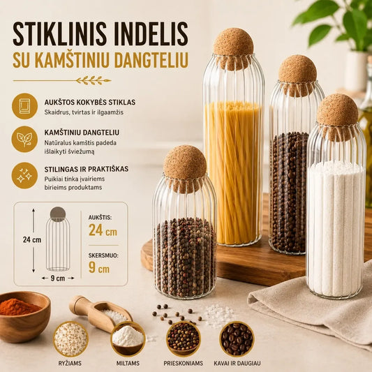 Stiklinis maisto saugojimo indas 24 CM.