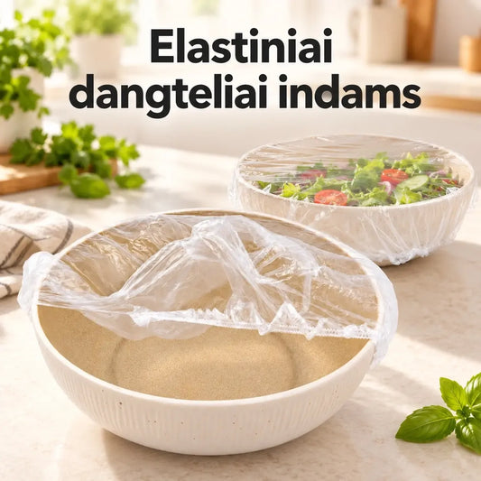 Tamprūs maisto uždengimo dangteliai su elastine juosta